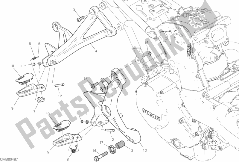 All parts for the Footrests, Right of the Ducati Monster 1200 USA 2017